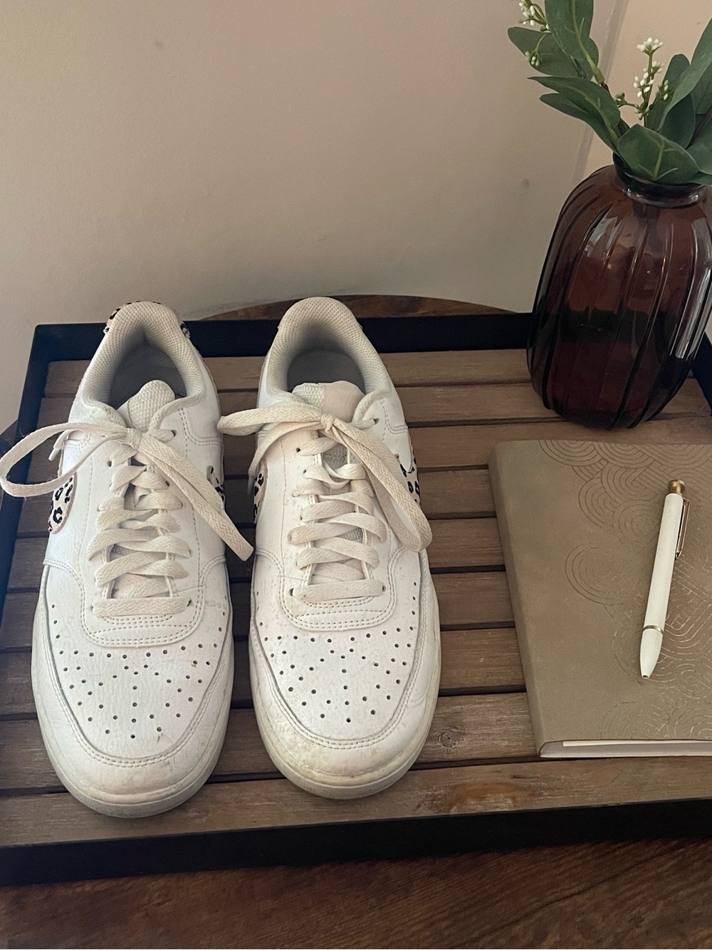 Nike White Women's Sneakers with Leopard Swoosh